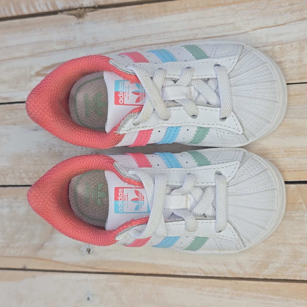 Adidas Superstar Toddlers Shoes Cloud White-Hazy Rose-Hazy Sky Sz 5 - Picture 2 of 6